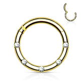 16G  Round Hinged Septum Clicker Ring with Multiple Clear Gems